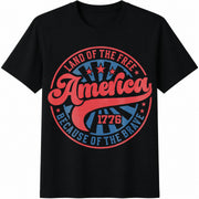 Land of the Free Because of the Brave Cotton T-Shirt in Black