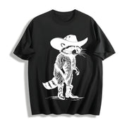 Raccoon Cowboy Western Cowgirl Cotton T-Shirt in Black