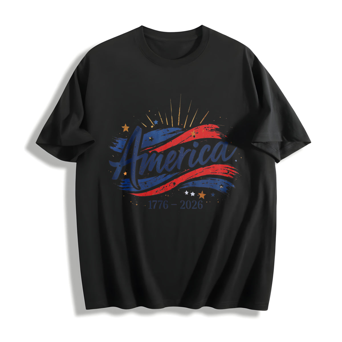 USA Flag America 250th Anniversary Cotton T-Shirt in Black