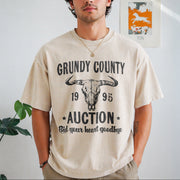 Grundy County Auction Inspired Concert Vintage Washed T-Shirt in Beige