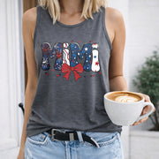 MIMI Patriotic Fireworks Bow Regular Vest Women's Color Cotton Tank Top in Gray
