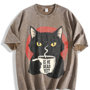 Is He Dead Yet Black Cat Vintage Washed T-Shirt in Brown