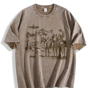 Cowboy UFO 90s Western Alien Vintage Washed T-Shirt in Brown