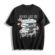 Books Are My Therapy Cotton T-Shirt in Black