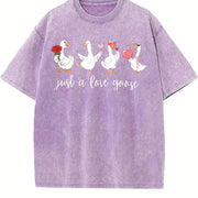 Batik Humor Heart Goose Vintage Washed T-Shirt in Purple
