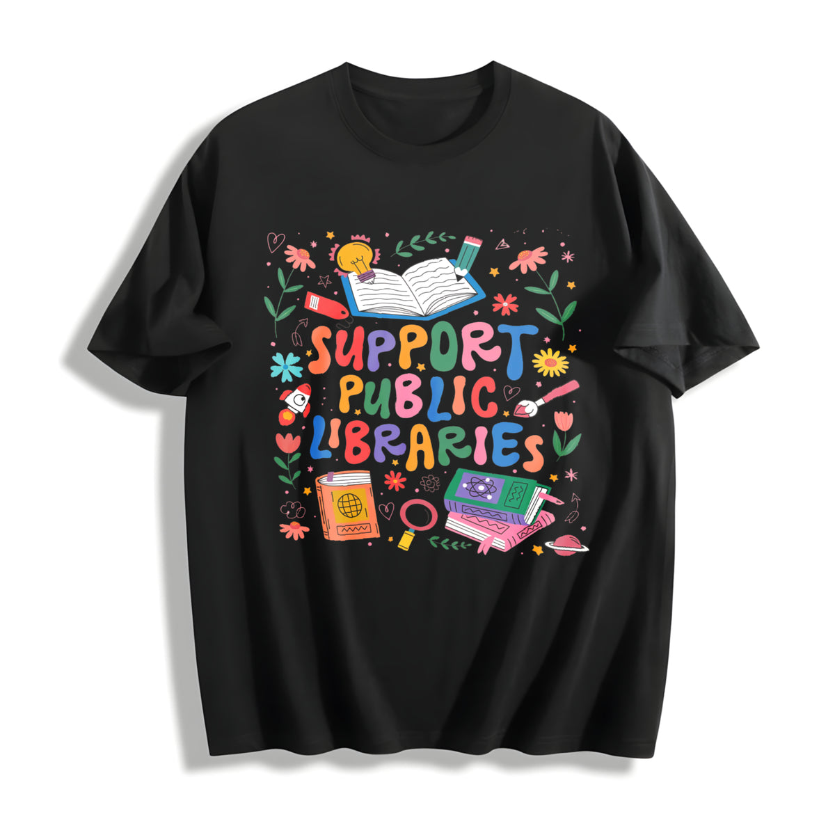 Support Public Libraries Cotton T-Shirt in Black