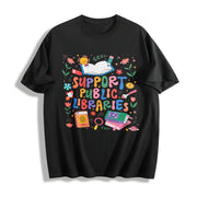 Support Public Libraries Cotton T-Shirt in Black