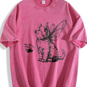 Retro Angel Kitten Vintage Washed T-Shirt in Red