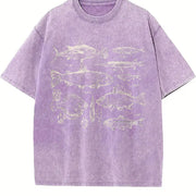 Fish Tattoo 90s Retro ® Y2k Fisher Vintage Washed T-Shirt in Purple