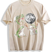 Frog Howling at Moon 90s Vintage Washed T-Shirt in Beige