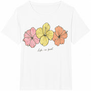 Life Is Good Hibiscus Flowers Cotton T-Shirt in White