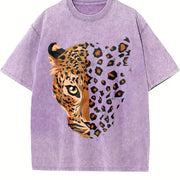 Ladies' Retro Imitation Old with Letter Printing Vintage Washed T-Shirt in Purple