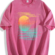 Sunset Beach Vibes Palm Tree vintage washed oversized T-shirt in Red
