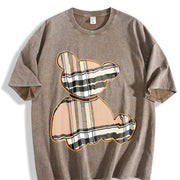 Cartoon Bear & Plaid for & Parties Bear vintage washed oversized T-shirt in Brown