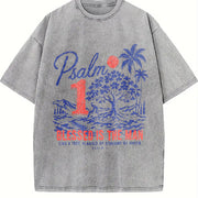 Psalm 1 Blessed Is the Man Christian Faith Tree Nature Vintage Washed T-Shirt in Gray