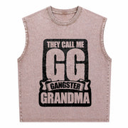 They Call Me GG Gangster Grandma Vintage Washed Tank Top in Brown
