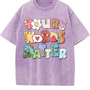 Your Words Matter Special Education Teacher Vintage Washed T-Shirt in Purple
