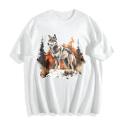 Winter: Gray Wolf in a Forest Snowscape Cotton T-Shirt in White