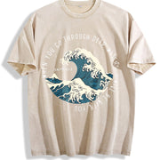 Japanese Great Wave Off Kanagawa Vintage Washed T-Shirt in Beige