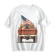 Labrador Hunting Club Patriotic Dog Lover USA Flag Truck Cotton T-Shirt in White