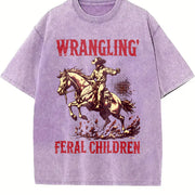 Retro Wranglin' Feral Children Raccoon 90s Vintage Washed T-Shirt in Purple