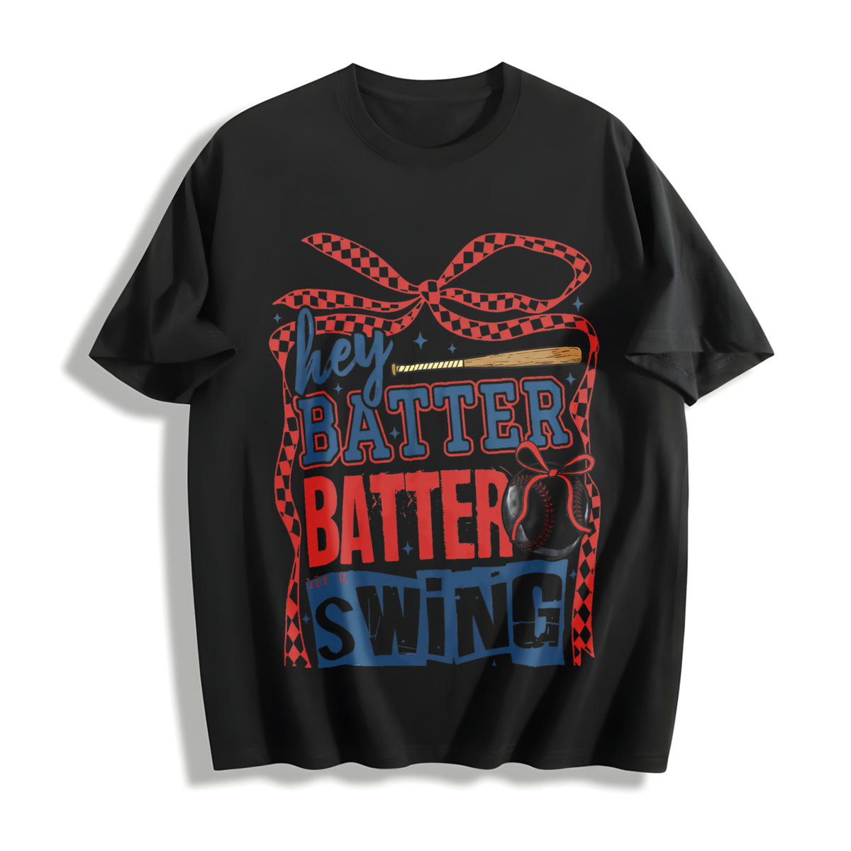 Retro Baseball Batter Swing Cotton T-Shirt in Black