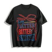 Retro Baseball Batter Swing Cotton T-Shirt in Black
