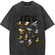 Tit Birds 90s Retro Y2K Birdwatching Vintage Washed T-Shirt in Black