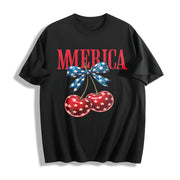 America Cherries USA 4th of July Cotton T-Shirt in Black