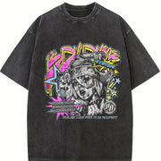 Graffiti Clown Girl Black Hip Hop Vintage Washed T-Shirt in Black
