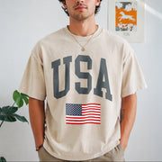 USA Flag Vintage Washed T-Shirt in Beige
