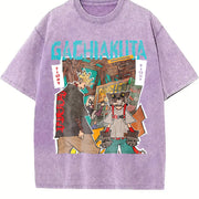 Zanka Nijik Gachiakuta Anime Hip Hop 16Vintage vintage washed oversized T-shirt in Purple