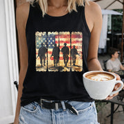 Land of the Free America Women's Color Cotton Tank Top in Black
