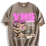 Faded a Fun Retro VHS Tape Vintage Washed T-Shirt in Brown