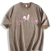 Stethoscope Bunny Ear Cute Heartbeat Easter Bunny Nurse Vintage Washed T-Shirt in Brown