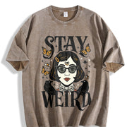 Stay Weird Witchy Girl Vintage Washed T-Shirt in Brown