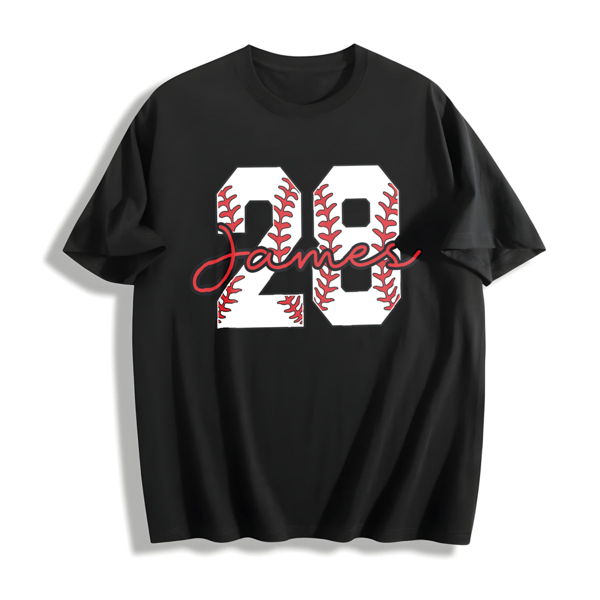 Custom Baseball Number Cotton T-Shirt in Black