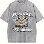 Rage Consumes Me Cat Vintage Washed T-Shirt in Gray