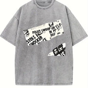 Distressed Short-sleeved American Retro Vintage Washed T-Shirt in Gray