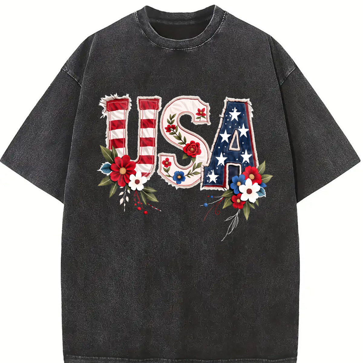 Retro-revival USA Patriot for Weekend Warrior Vintage Washed T-Shirt in Black