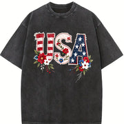 Retro-revival USA Patriot for Weekend Warrior Vintage Washed T-Shirt in Black