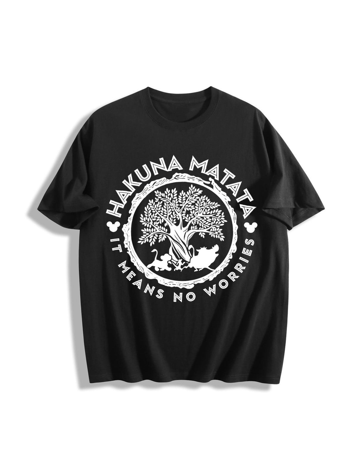 Hakuna Matata Animal Kingdom Lion King Simbba Timonn Cotton T-Shirt in Black