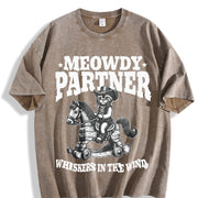 Meowdy Partner Whiskers in the Wind Vintage Washed T-Shirt in Brown