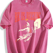 He Is Rizzin' Basketball Vintage Washed T-Shirt in Red