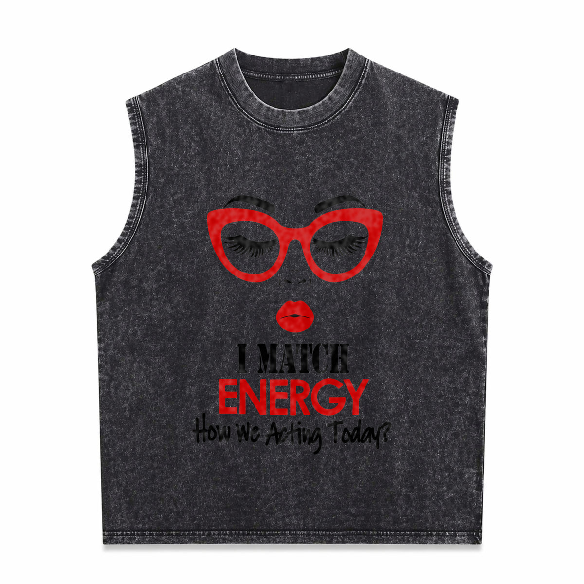I Match Energy Vintage Washed Tank Top in Black