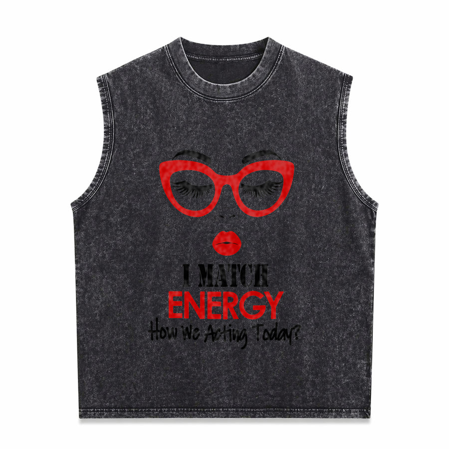 I Match Energy Vintage Washed Tank Top in Black