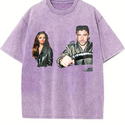 Retro Couple Portrait Vintage Washed T-Shirt in Purple