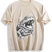 Toad 90s Retro ® Frog Grunge Y2k Vintage Washed T-Shirt in Beige