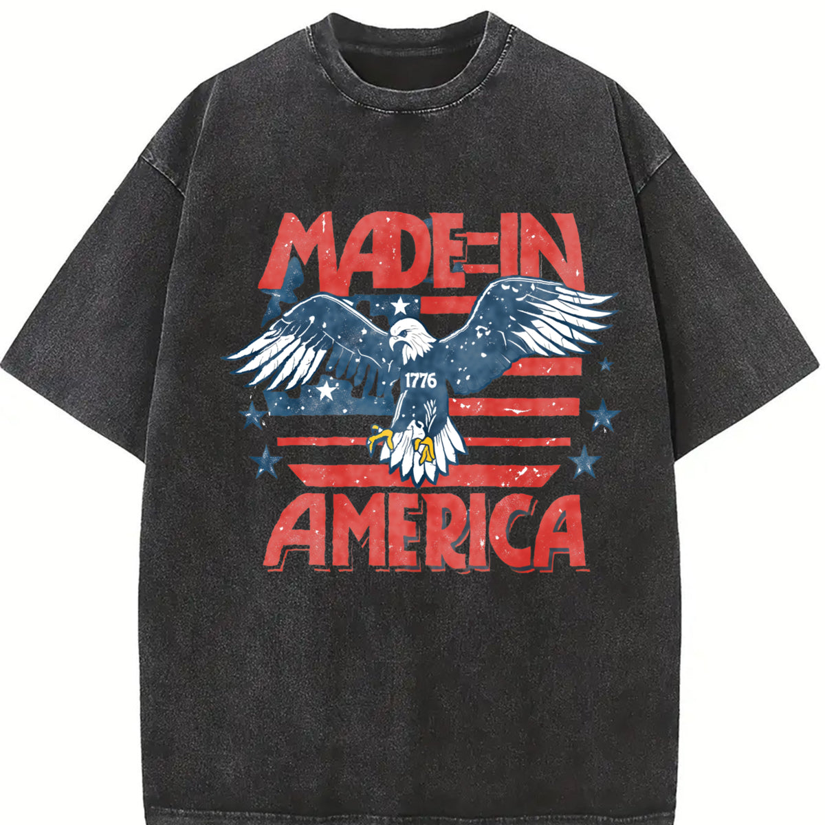 Retro Eagle Made in America 4th of July Vintage Washed T-Shirt in Black