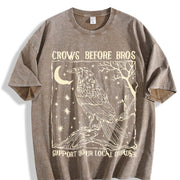 Crows Before Bros Nighttime Crow Vintage Washed T-Shirt in Brown